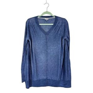 Lisa Todd 100% Linen Sweater Lightweight Coastal Lagenlook Blue Sz Med V Neck